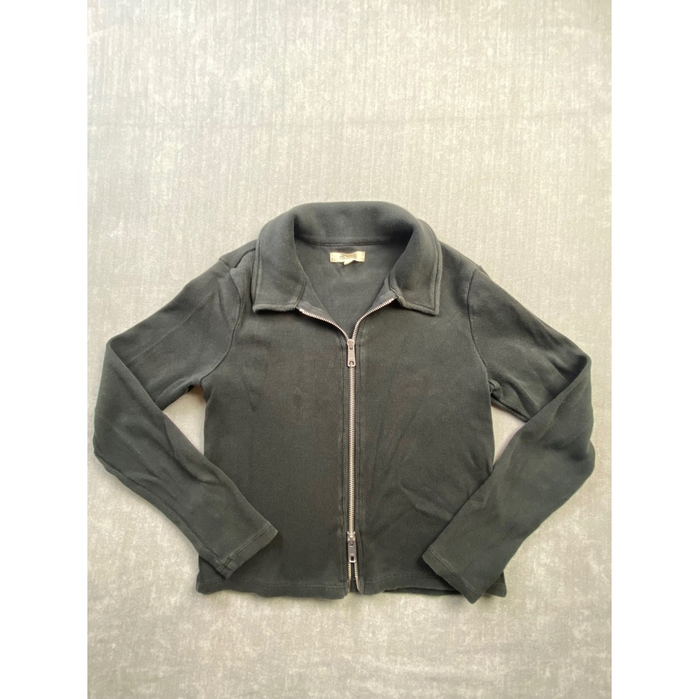 Madewell Ribbed Full Zip Cardigan Sweater Black Long Sleeve Collared Small